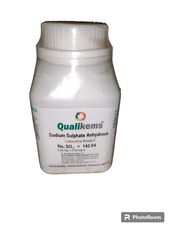 7757-82-6 Sodium Sulphate Anhydrous 500gm (Sodium Sulphate Dried) Assay (after drying) 99.0% QUALIKEMS