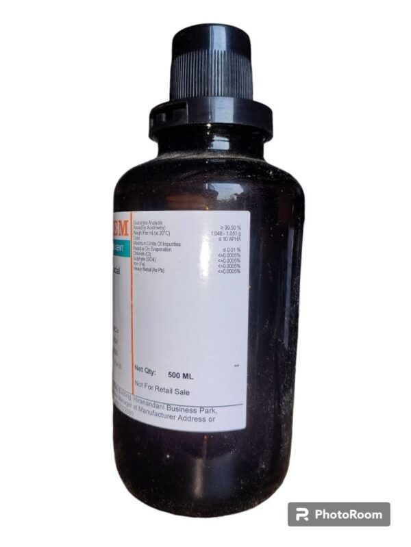 RANKEM Acetic Acid Glacial 99.5% 500ML LR CAS 64-19-7 - Image 2