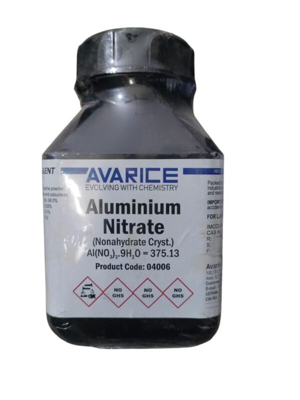AVARICE Aluminium Nitrate Nonahydrade Cryst. Assay (Complexometric) 98.0% 500gm CAS NO 7784-27-2