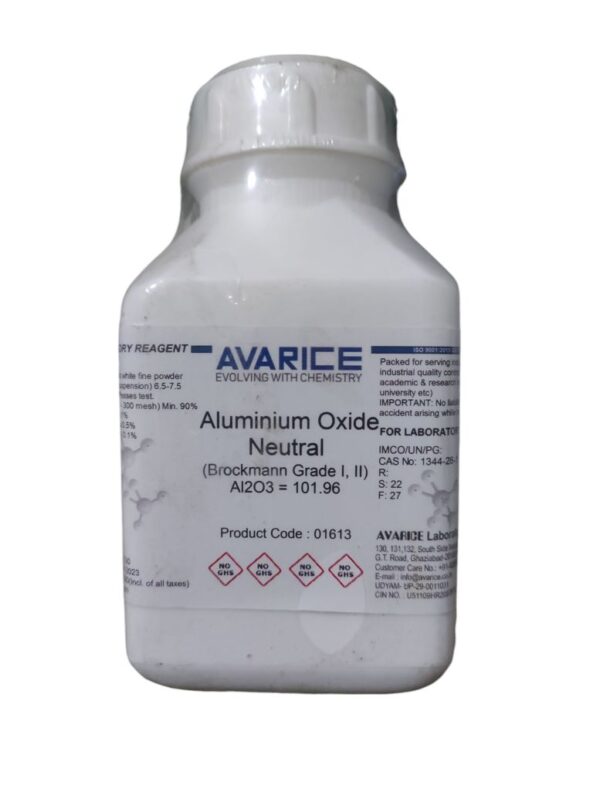 AVARICE Aluminium Oxide Neutral (Brockmann Grade I, II) (pH value 6.5 - 7.5) 500gm CAS NO  1344-28-1 Mesh size (100-300 mesh) Min. 90.0%