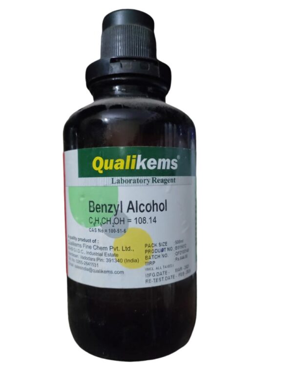 QUALIKEMS Benzyl Alcohol for Synthesis Assay (GC) 99.0% 500ml CAS NO 100-51-6
