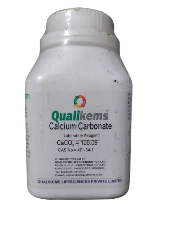 QUALIKEMS CAS 471-34-1 Calcium Carbonate Precipated 500gm Assay (Complexometric; after drying) 98.5-100.5% Meets Analytical Specification of FCC.
