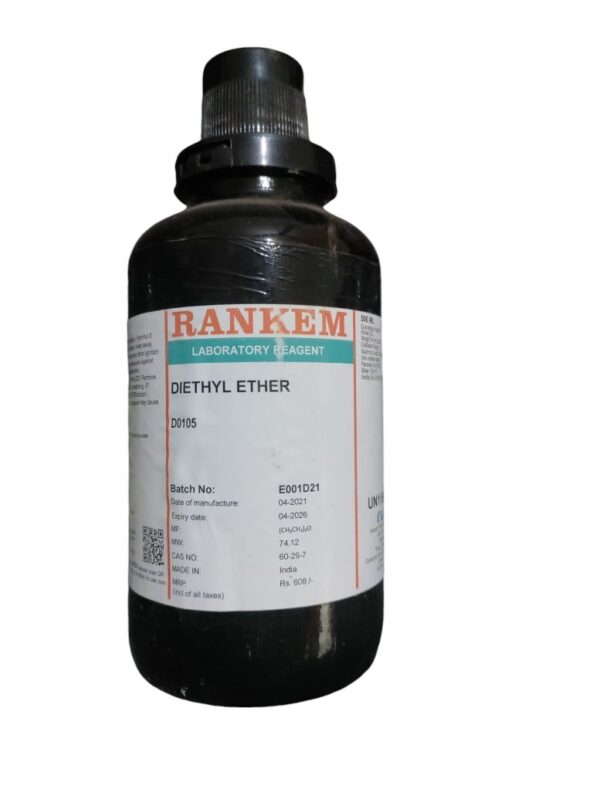 RANKEM Diethyl Ether Assay (GC) 99.5% 500ml (Solvent Ether, Ethyl Ether) CAS NO 60-29-7