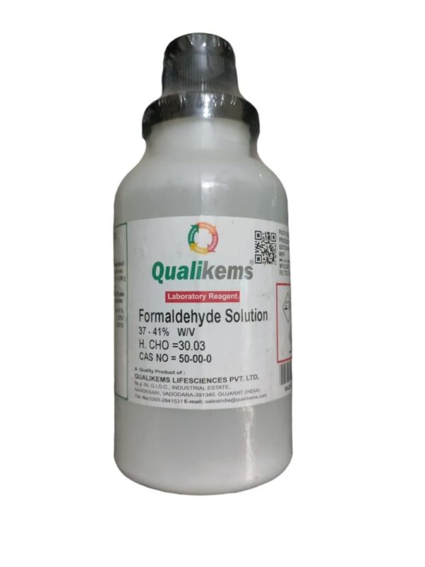 QUALIKEMS Formaldehyde Solution for Synthesis (Formalin) 500ml Assay (acidimetric after oxidation) 37-41% w/v) CAS NO 50-00-0