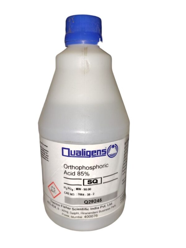 QUALIGENS ortho Phosphoric Acid (Phosphoric Acid) 500ml Assay (acidimetric ) Abt. 85.0% CAS NO 7664-38-2