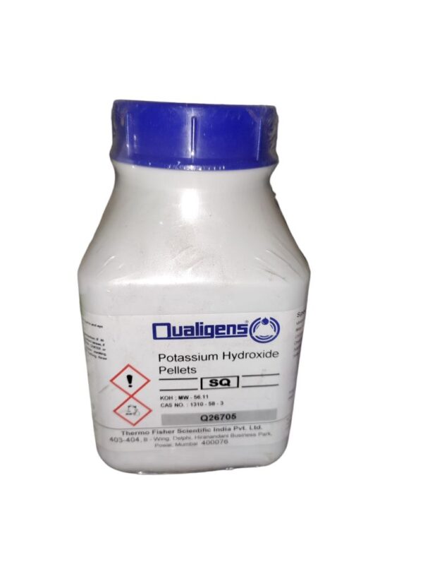 QUALIGENS Potassium Hydroxide Pellets 500gm Assay (Acidimetric) 85.0% CAS NO 1310-58-3