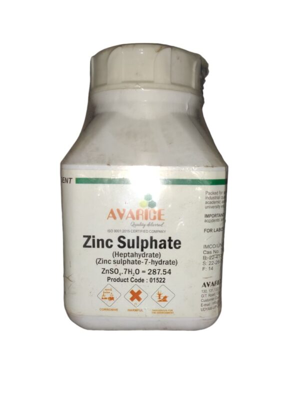 AVARICE Zinc Sulphate Heptahydrate Purified 500gm (Zinc sulphate-7-hydrate) Assay (Complexometric) 99.0% CAS NO 7446-20-0