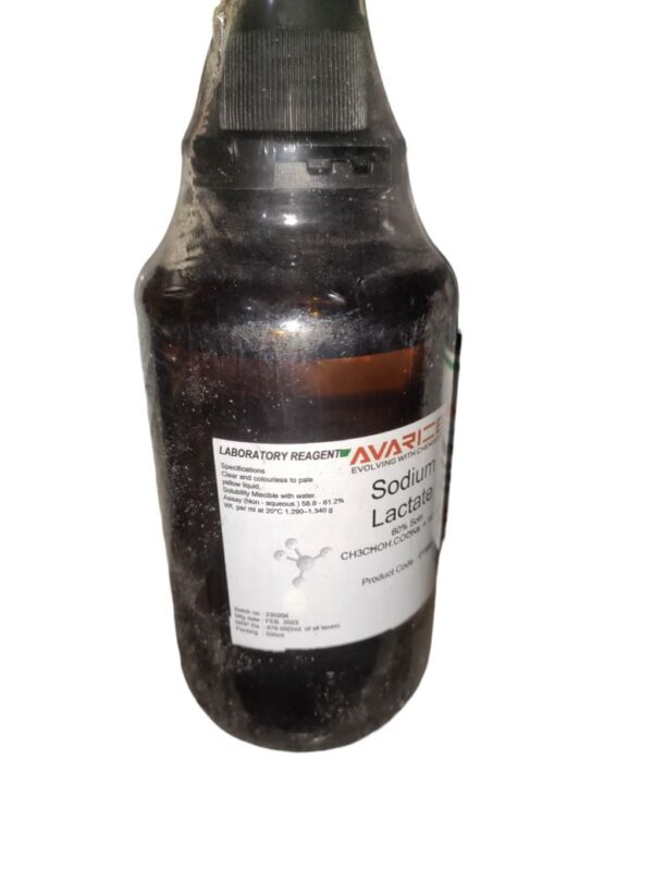 AVARICE Sodium Lactate 60% Soln. 500ml Assay (Non-aqueous) 58.8-61.2% CAS NO 72-17-3 - Image 2