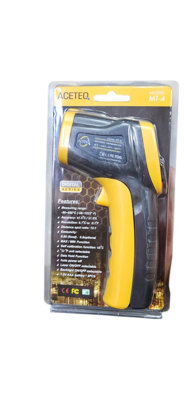ACETEQ Infrared Thermometer Black and Yellow -50°C to 550°C Temperature Range, MT-4