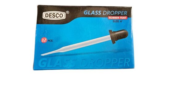 DESCO Glass Dropper 4" (Pack Of 12pc) with Powerful Rubber Sucker Export Quality