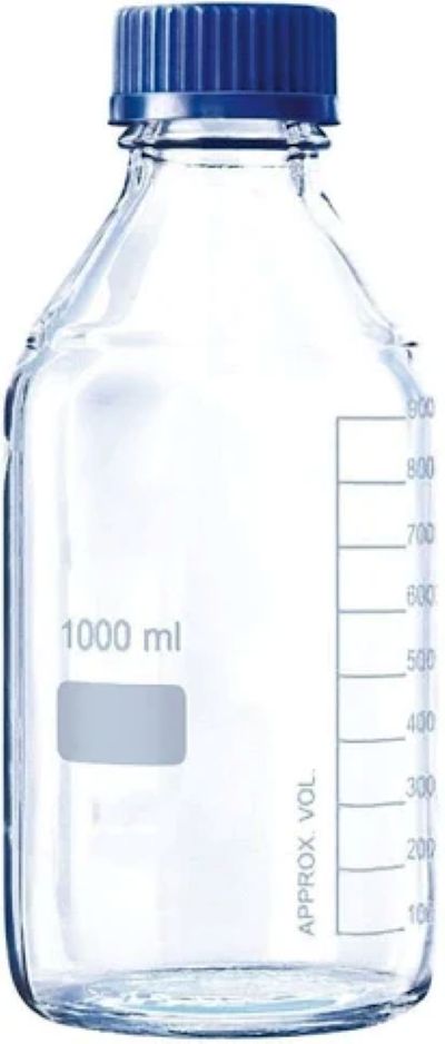 Borosilicate REAGENT BOTTLE WIDE MOUTH WITH BLUE SCREW CAP 1000 ML