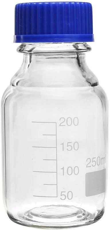 Borosilicate REAGENT BOTTLE WIDE MOUTH WITH BLUE SCREW CAP 250 ML