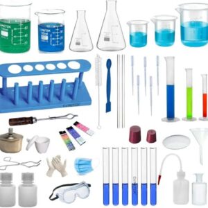 Chemistry Lab 44 Items Kit – Borosilicate Glass & Plastic Beakers, Conical Flasks, Measuring Cylinders, Test Tubes & More – Equipment-only | No Chemicals Included | Suitable for Practicals