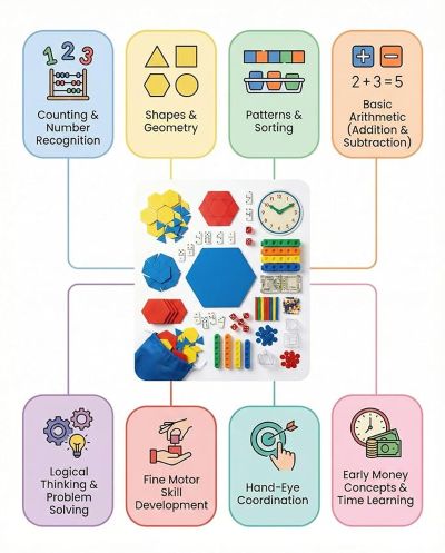 Early Learning Maths Kit for Kids (Ages 3–6) | Counting, Numbers, Shapes & Patterns | Montessori Math Learning Activity Set for Preschool, Nursery, LKG/UKG & Home Learning (Pack of 1 Set) - Image 2