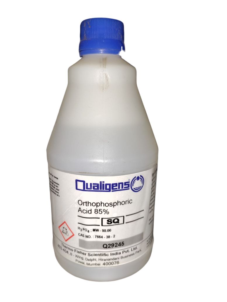 QUALIGENS ortho Phosphoric Acid (Phosphoric Acid) 500ml Assay (acidimetric ) Abt. 85.0% CAS NO 7664-38-2