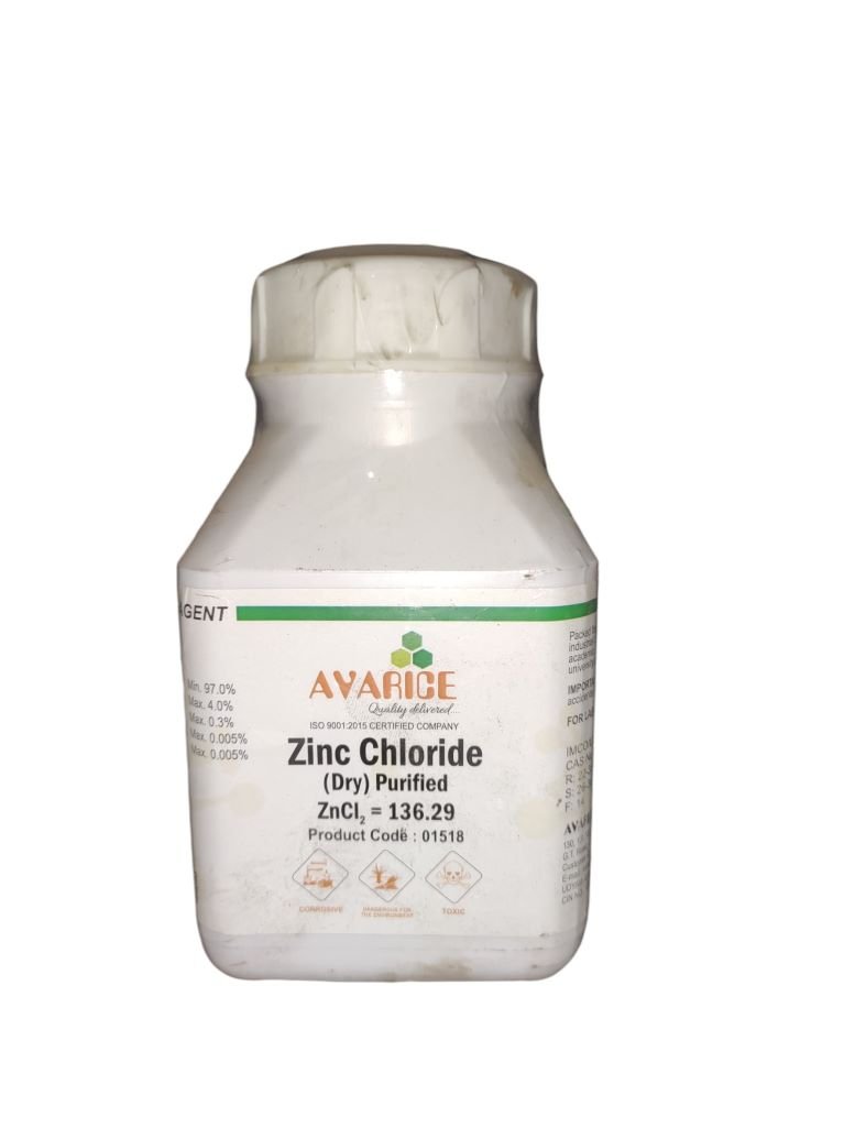 AVARICE Zinc Chloride (Dry) Purified 500gm Assay (ex Zn Complexometric) 97.0% CAS NO 7646-85-7
